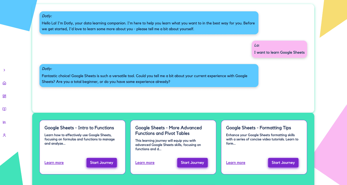 Dotly AI companion having a personalized conversation about learning goals