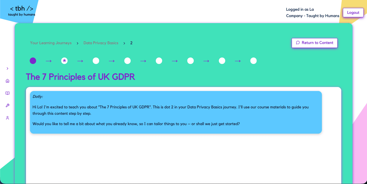 Learning interface showing personalised AI training