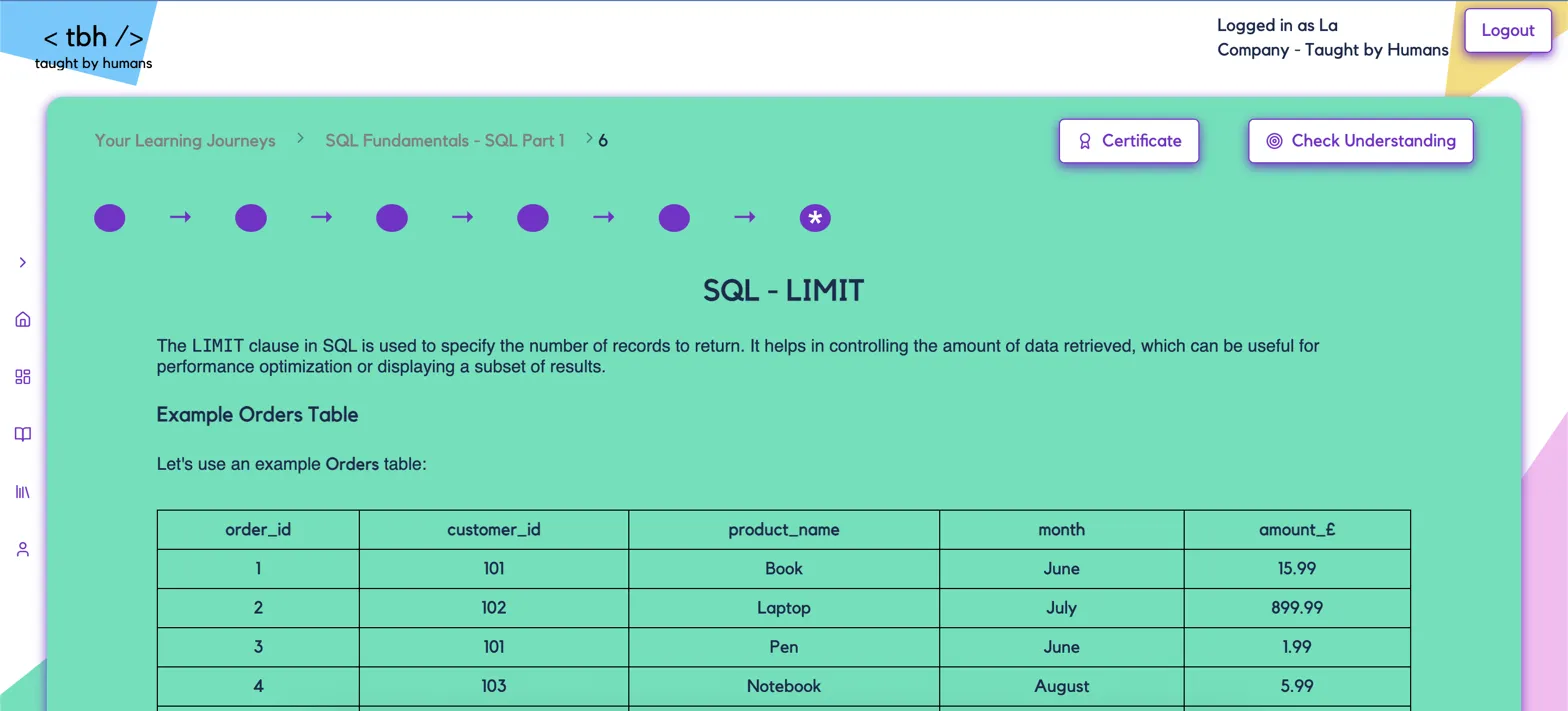 Text-based learning content example